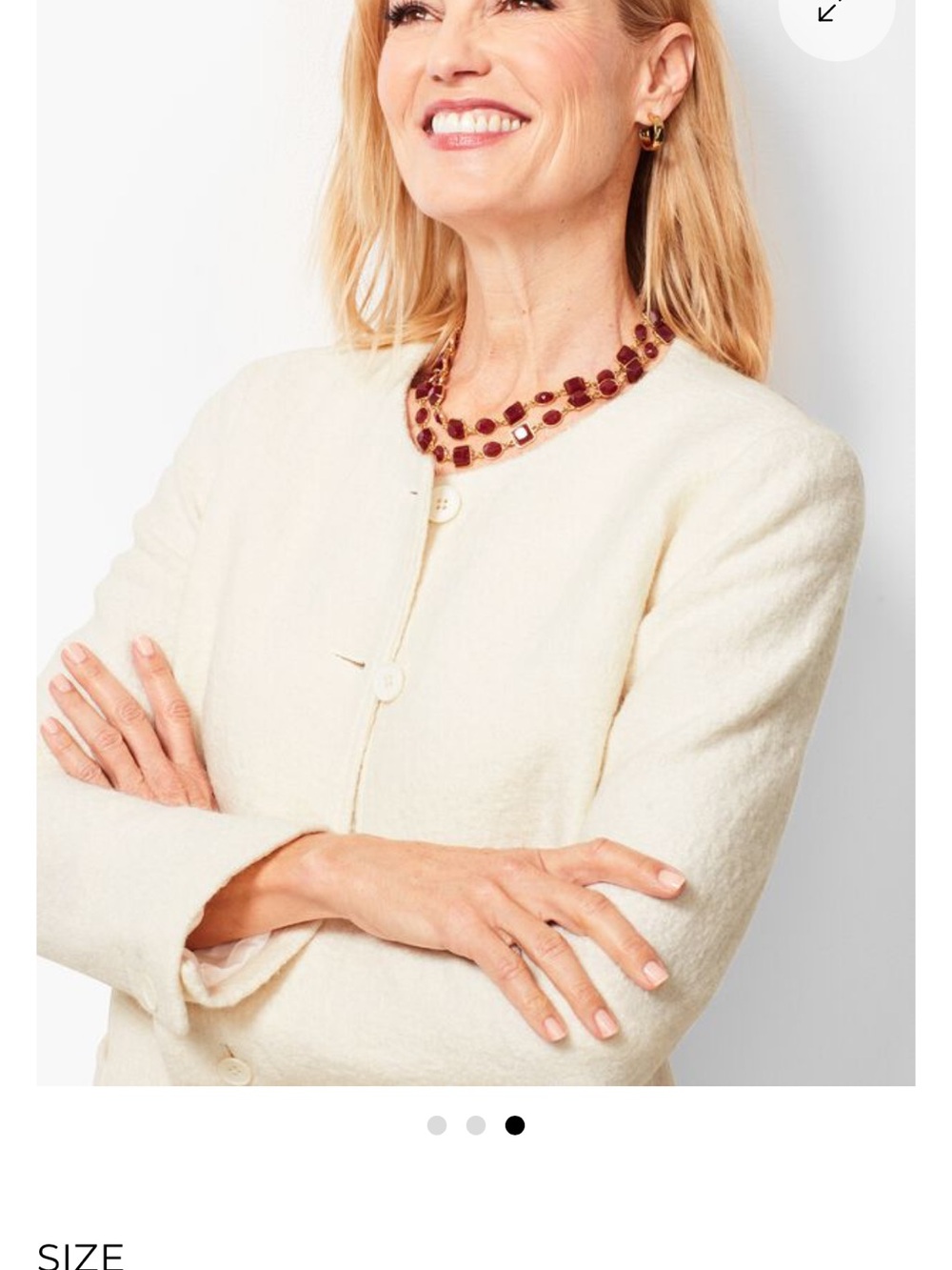 Talbots Cream Collarless Button-Front Jacket